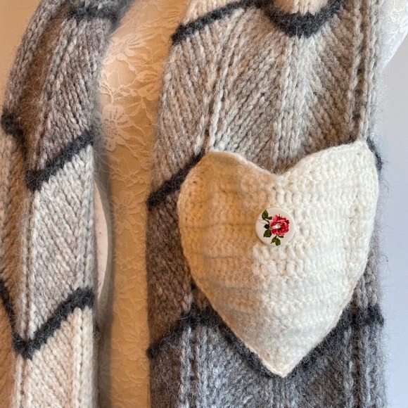 LoveShackFancy Evie Scarf Alpaca Merino Wool Pocket Chevron Knit Fringe - Picture 2 of 7